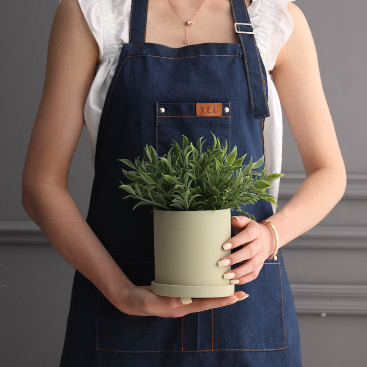 Nordic Ceramic Cylindrical Flowerpot Succulent Planter with Tray
