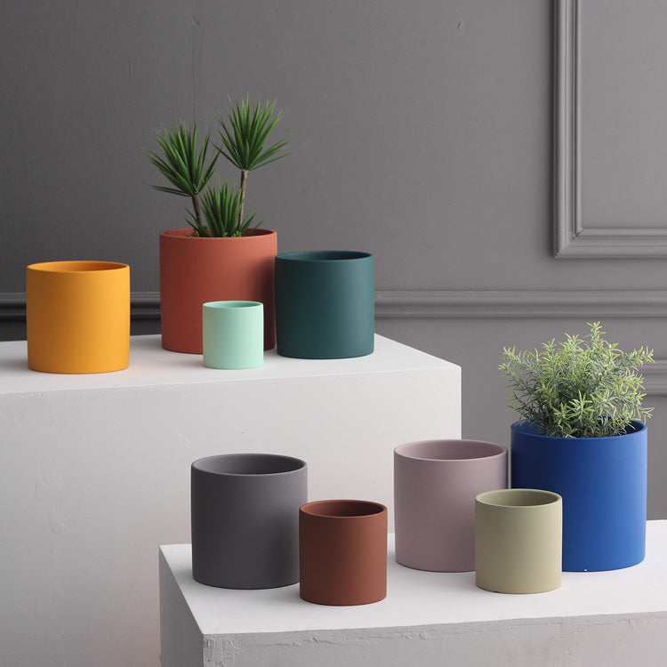 Nordic Ceramic Cylindrical Flowerpot Succulent Planter with Tray