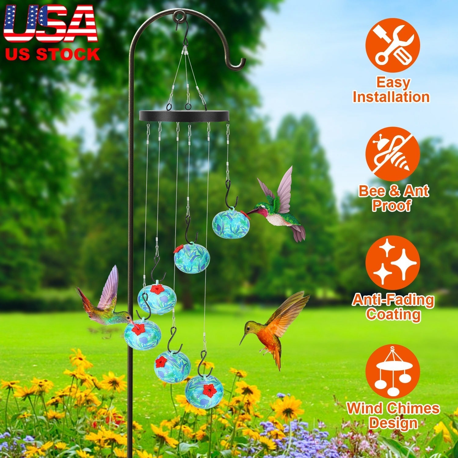 Hummingbird Feeder Wind Chime Ant-Proof Outdoor Hanging Decor