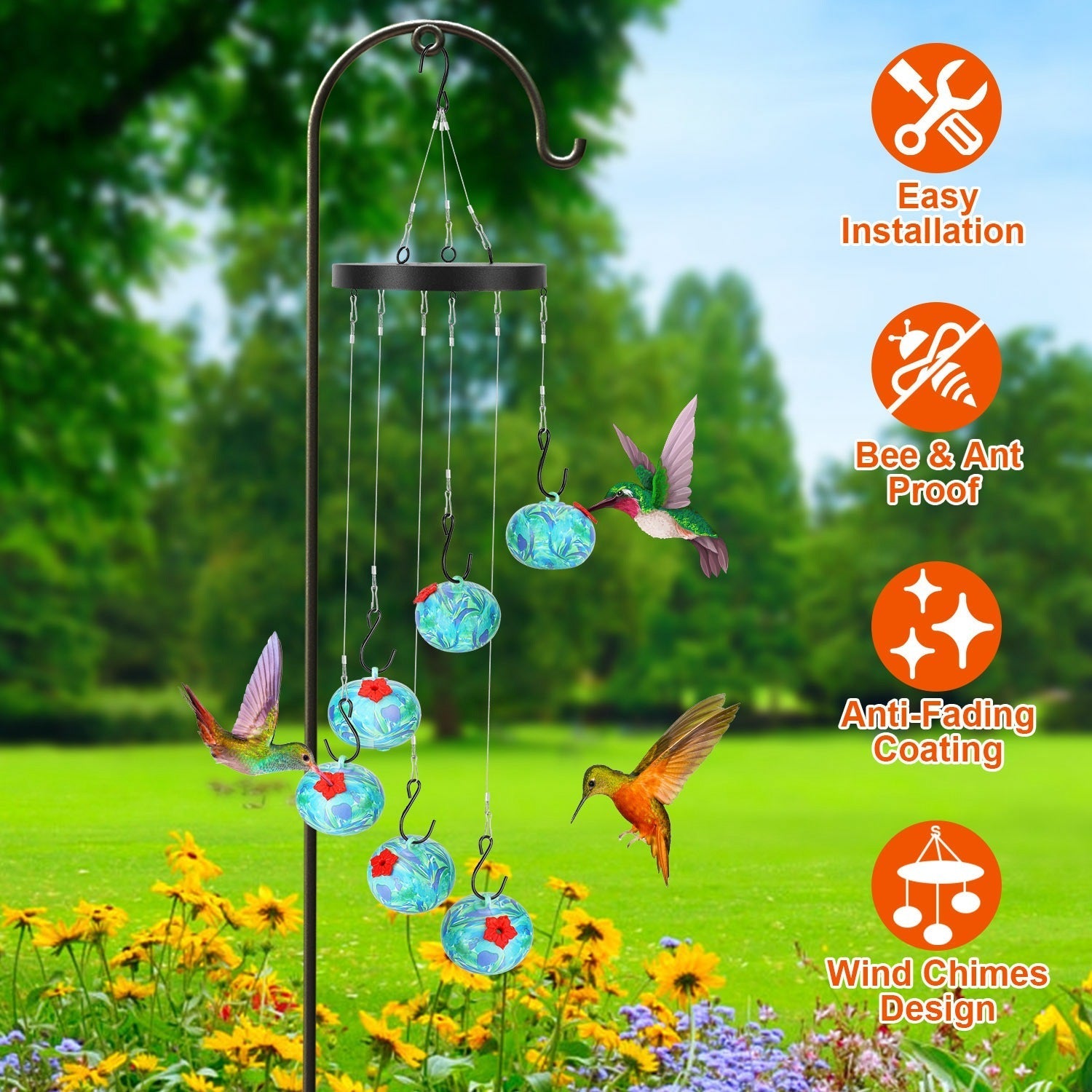 Hummingbird Feeder Wind Chime Ant-Proof Outdoor Hanging Decor