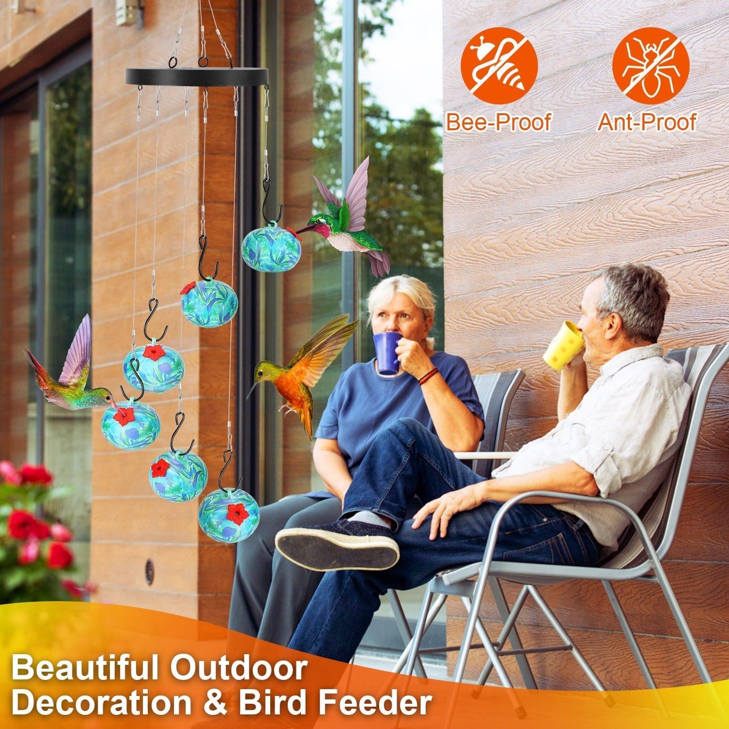Hummingbird Feeder Wind Chime Ant-Proof Outdoor Hanging Decor