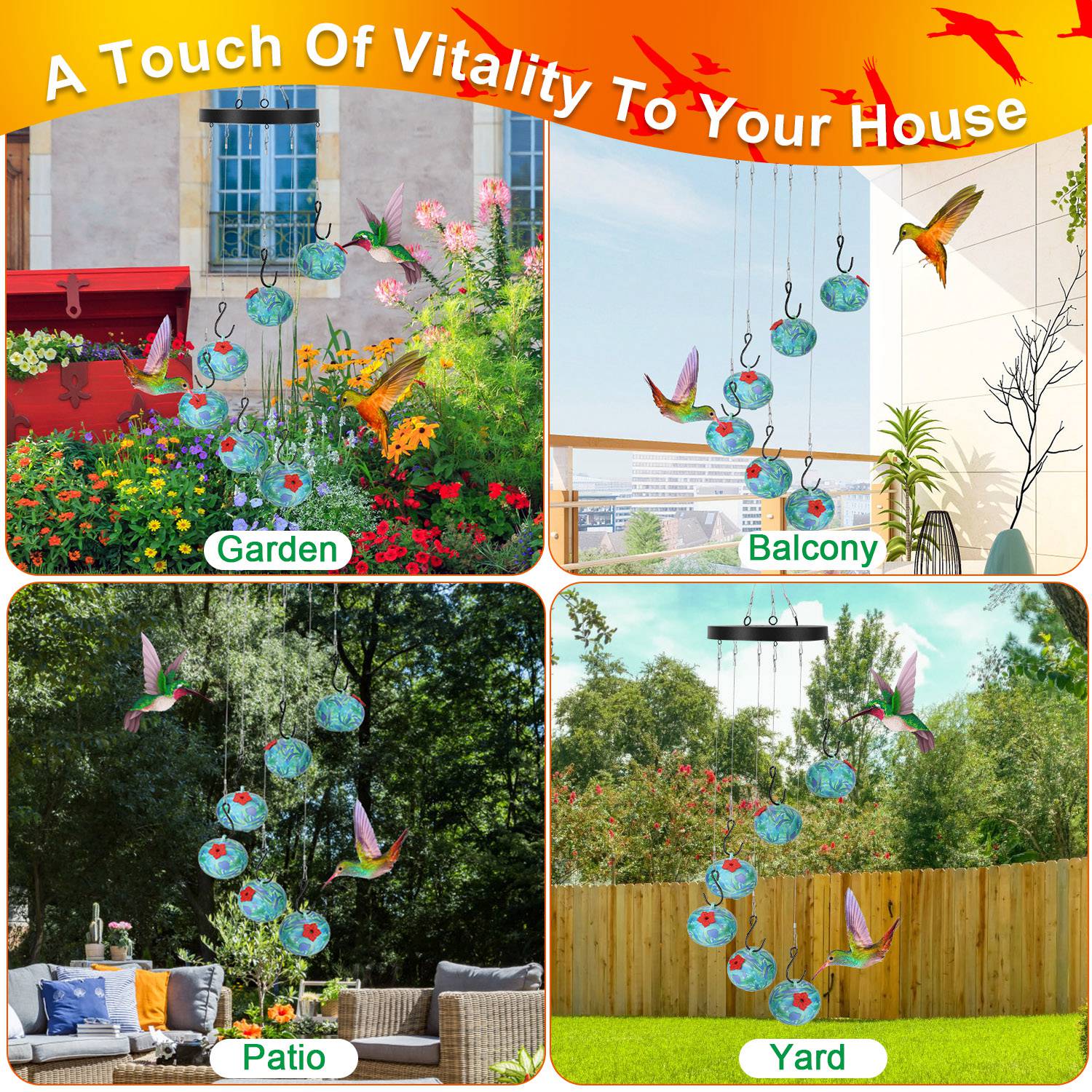 Hummingbird Feeder Wind Chime Ant-Proof Outdoor Hanging Decor