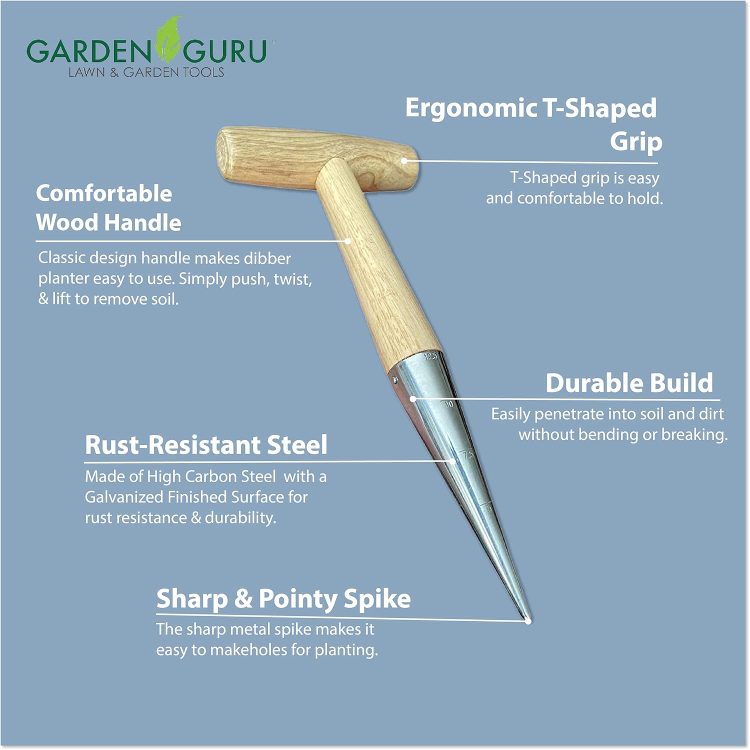 Steel Garden Dibber Planting Tool for Seed Holes