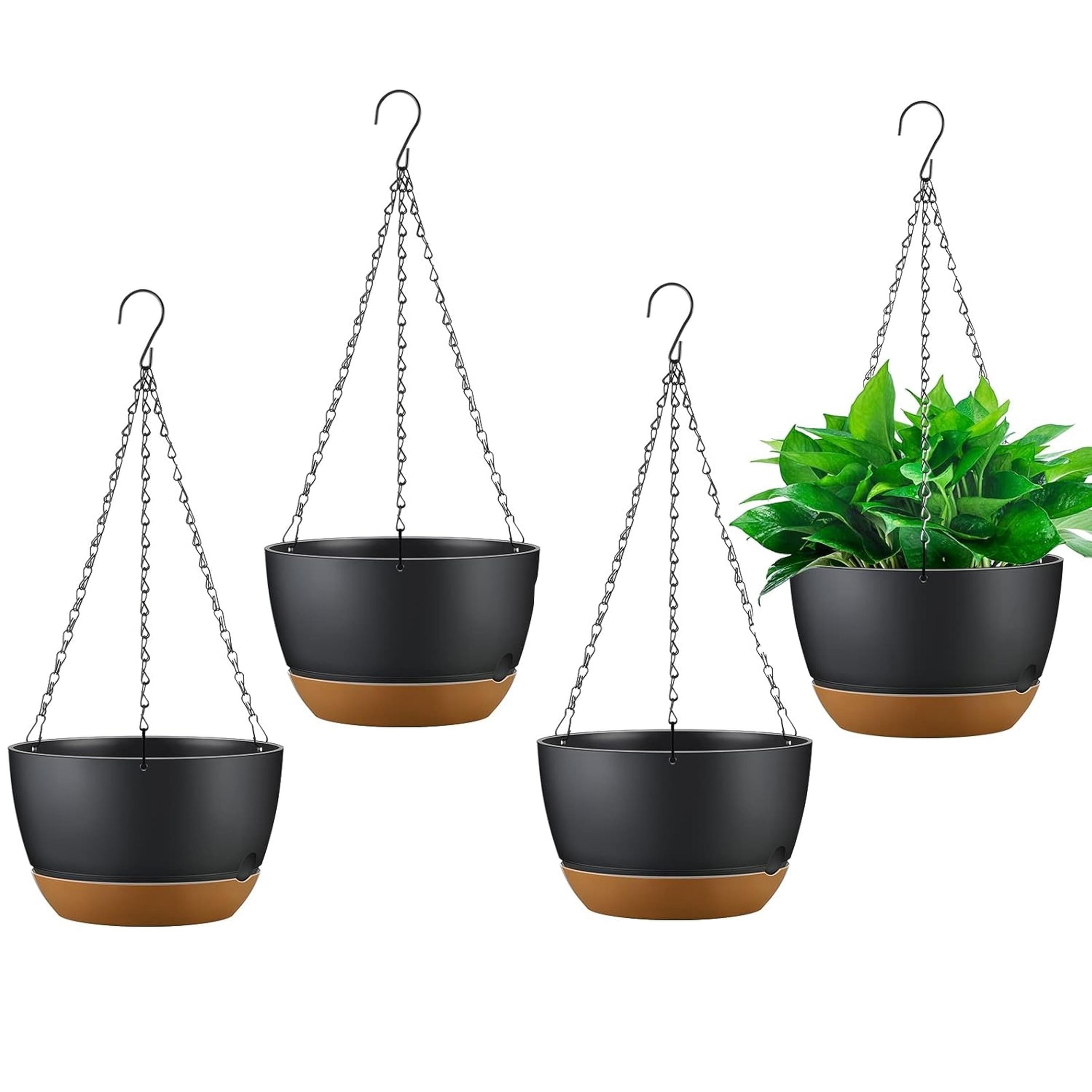 4Pcs Hanging Planters with Drainage Holes Self-Watering Trays