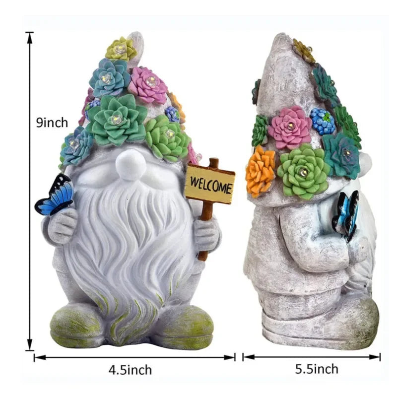 Solar LED Wizard Gnome Garden Statue Welcome Decor Figurine