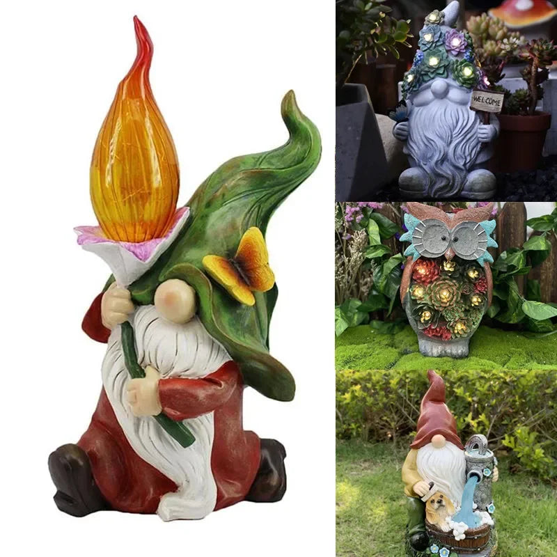 Solar LED Wizard Gnome Garden Statue Welcome Decor Figurine