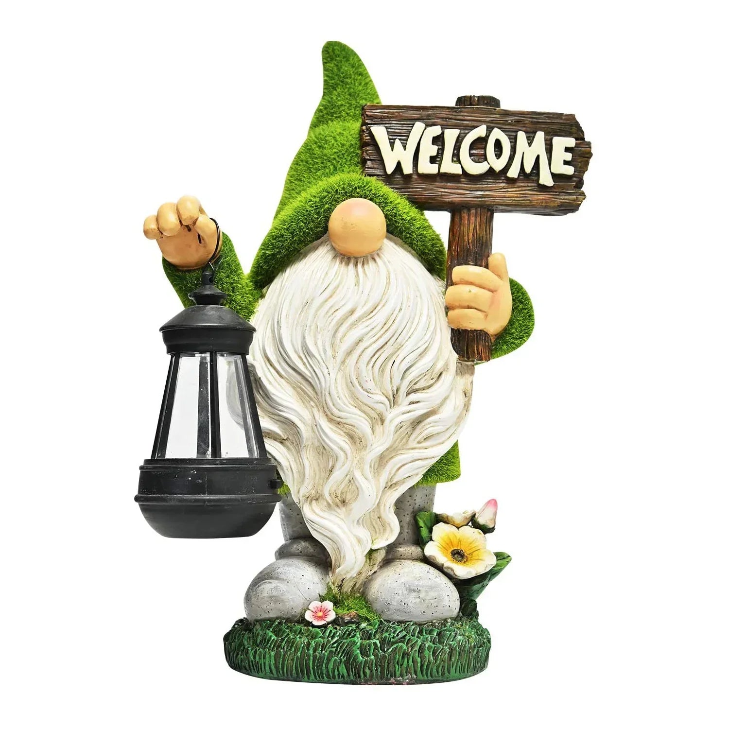 Solar LED Wizard Gnome Garden Statue Welcome Decor Figurine