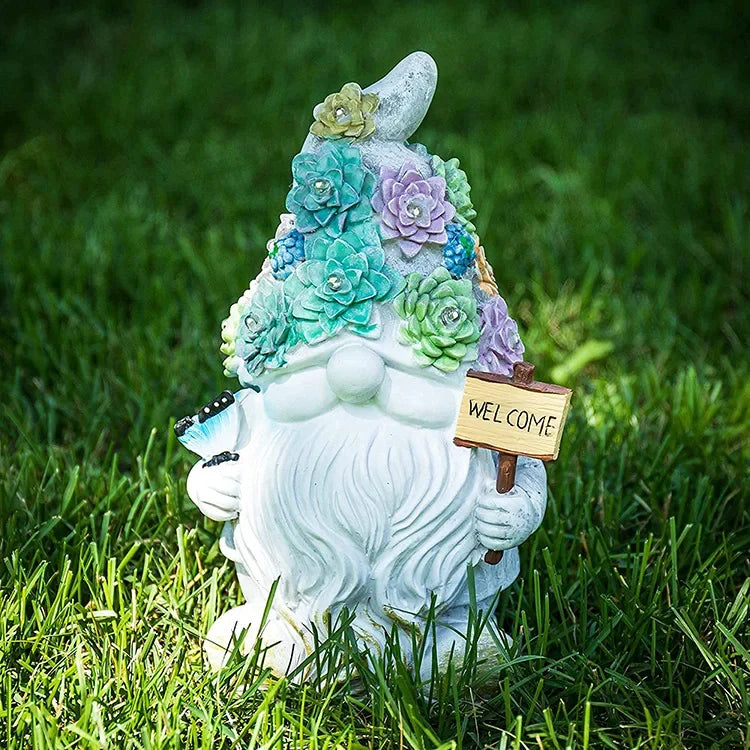 Solar LED Wizard Gnome Garden Statue Welcome Decor Figurine