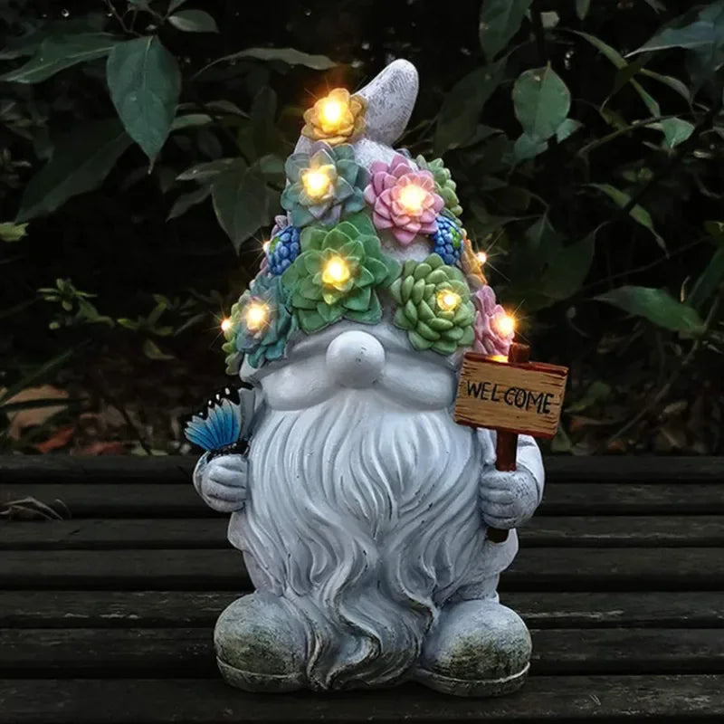 Solar LED Wizard Gnome Garden Statue Welcome Decor Figurine