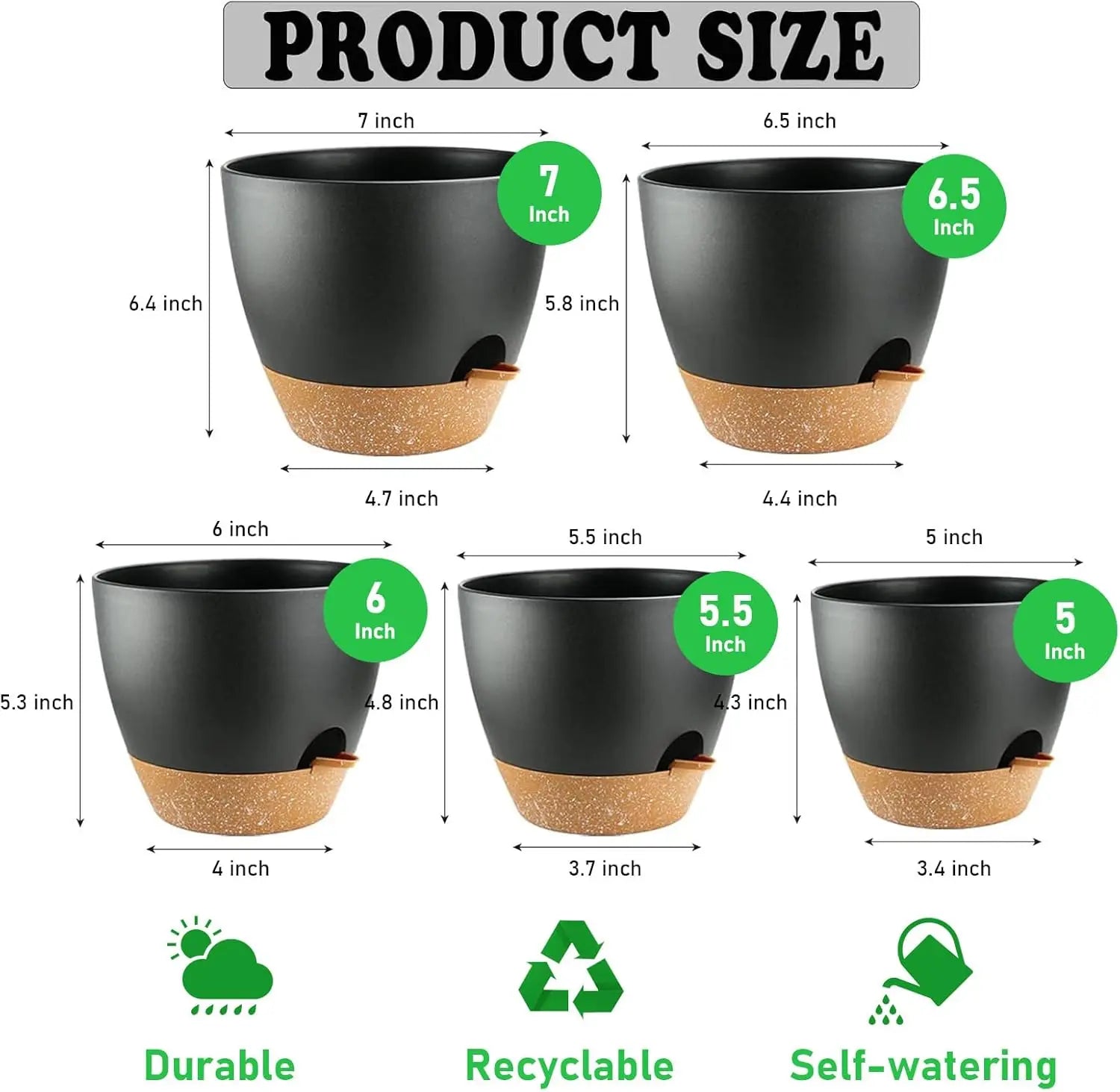 5-Pack Self-Watering Plant Pots with Drainage System