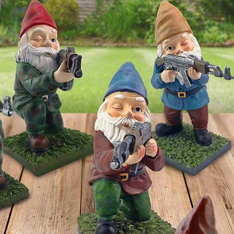 Funny Army Gnome Resin Garden Statue Outdoor Lawn Ornament
