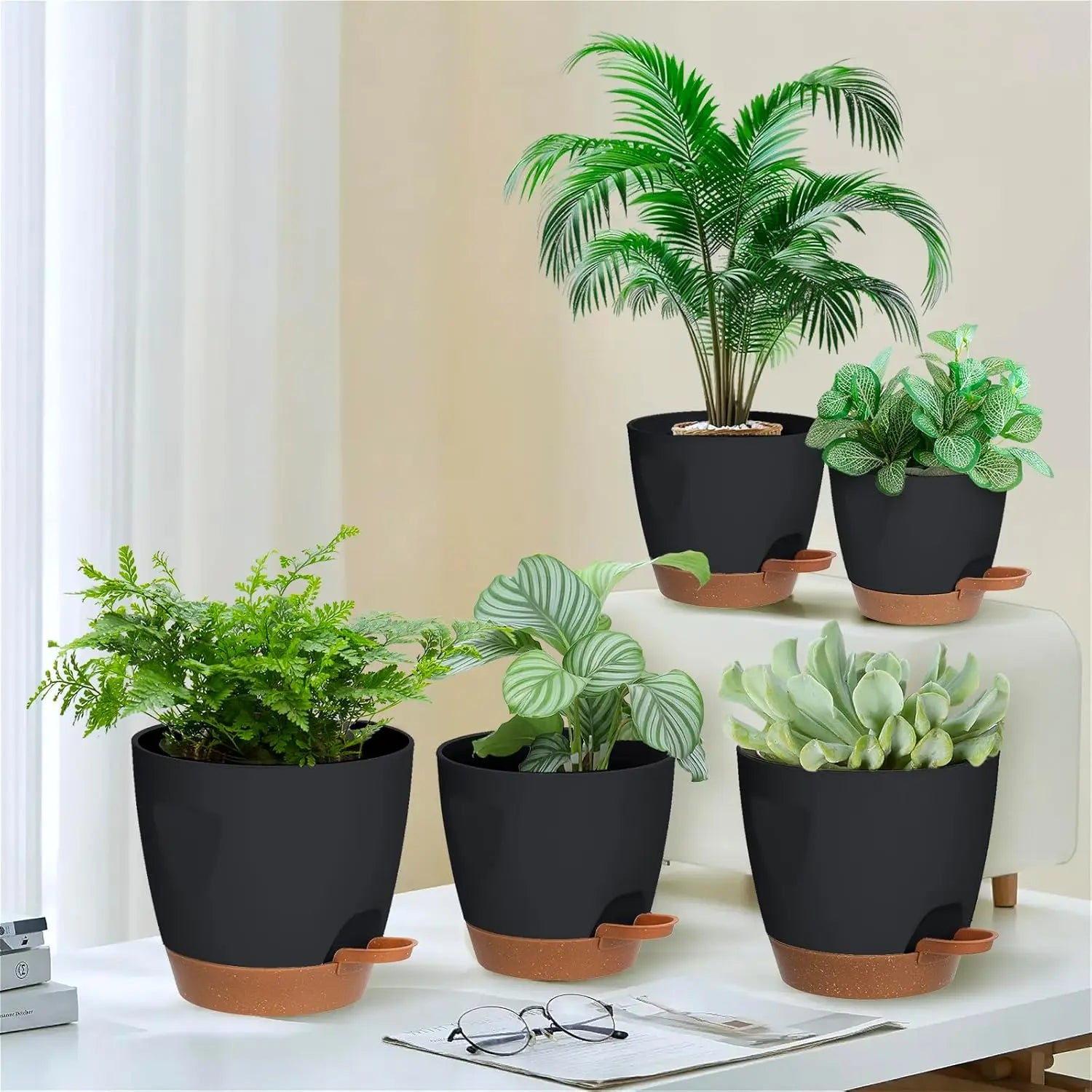 5-Pack Self-Watering Plant Pots with Drainage System