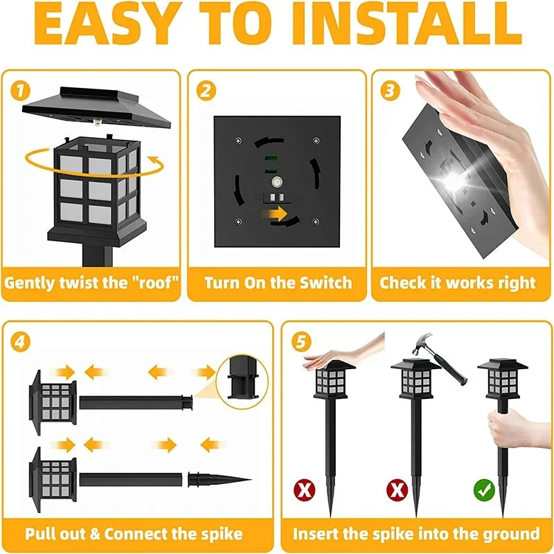Solar LED Pathway Lights Waterproof Outdoor Garden Landscape Lamps