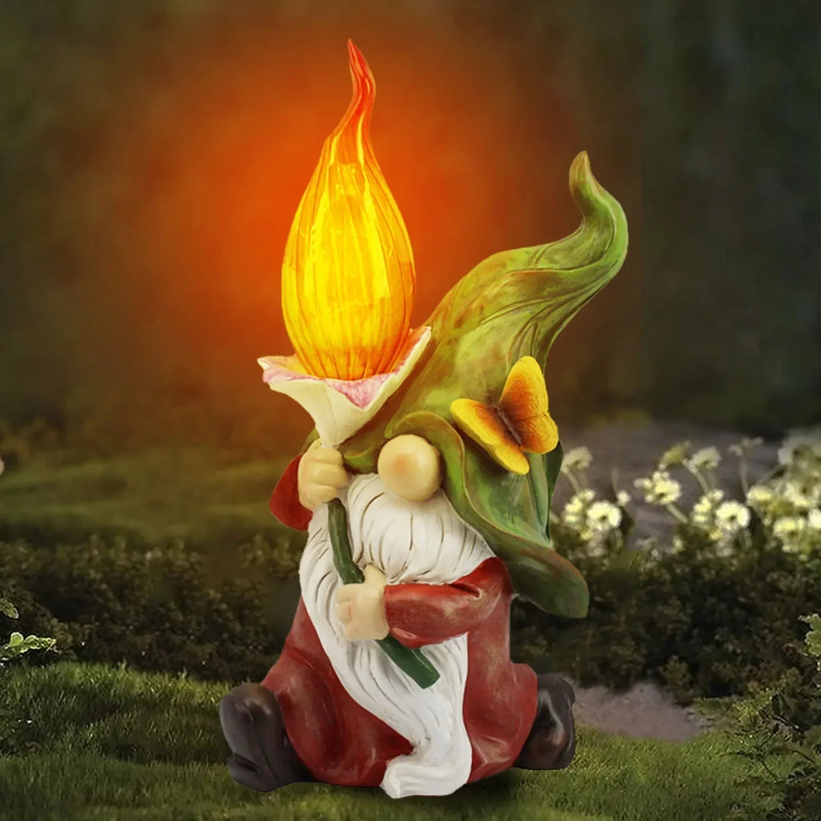 Solar LED Wizard Gnome Garden Statue Welcome Decor Figurine