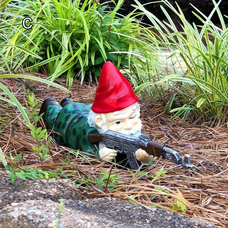 Funny Army Gnome Resin Garden Statue Outdoor Lawn Ornament
