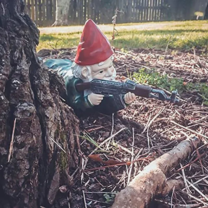Funny Army Gnome Resin Garden Statue Outdoor Lawn Ornament