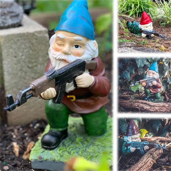 Funny Army Gnome Resin Garden Statue Outdoor Lawn Ornament