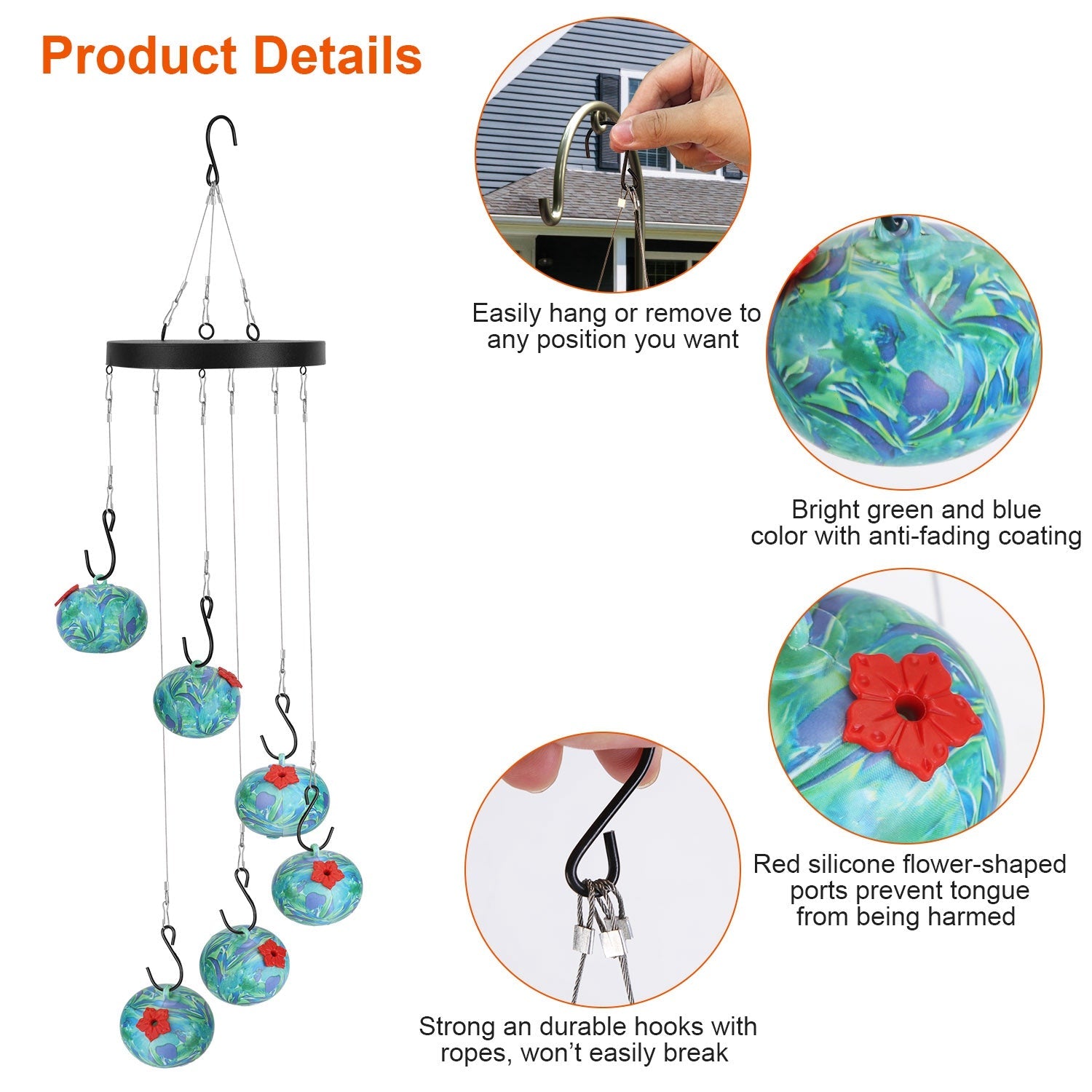 Hummingbird Feeder Wind Chime Ant-Proof Outdoor Hanging Decor