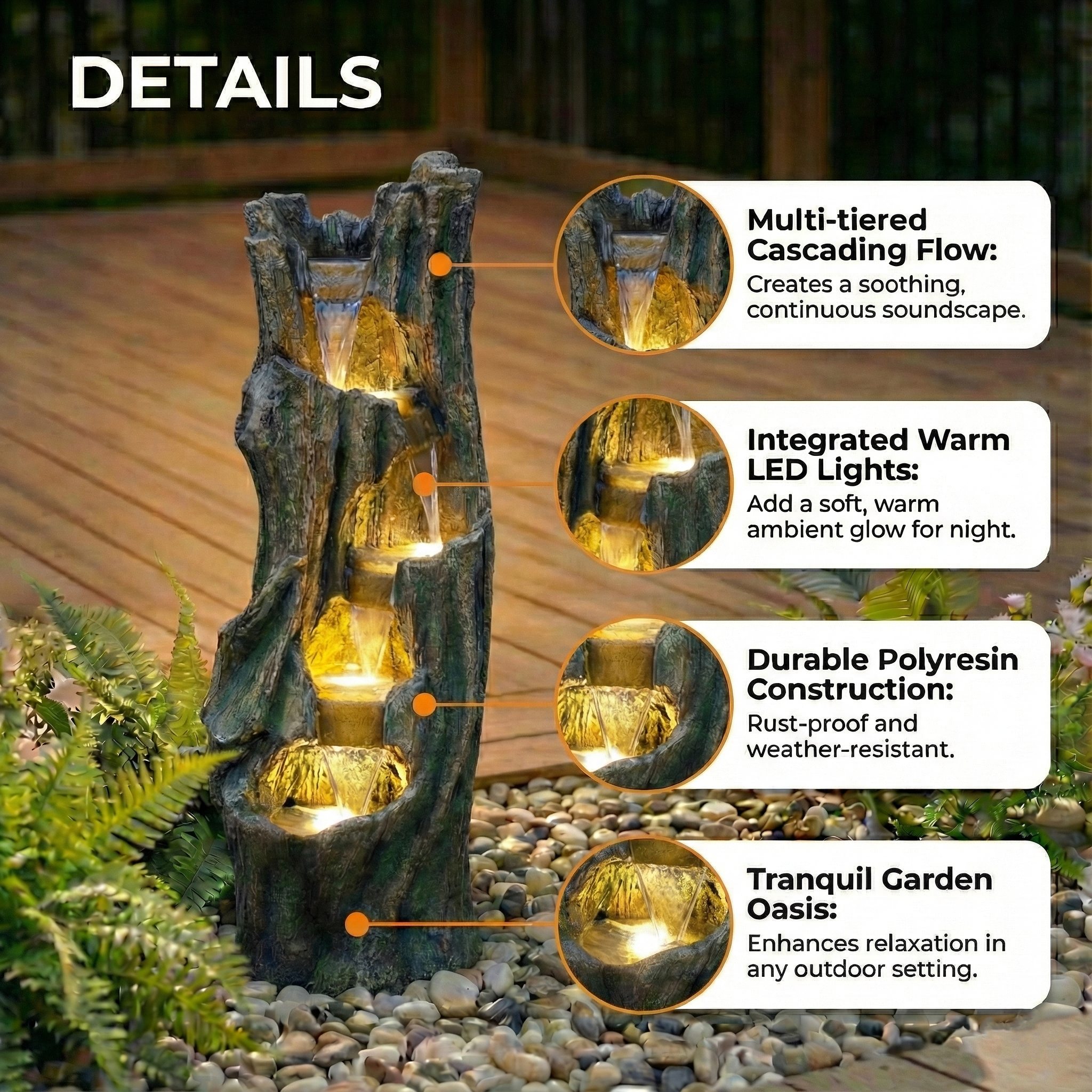 Outdoor Waterfall Fountain for Gardens and Patios Decorative Feature