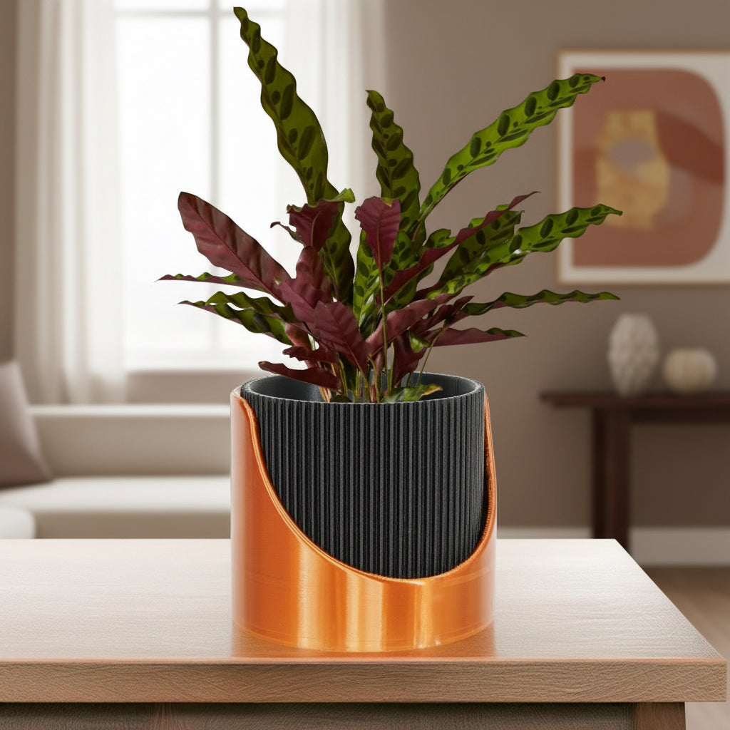 4 Inch Self Watering Planter, Large Indoor Outdoor Plant Pot with Drainage, Terracotta, Green, Beige, Modern Ribbed Design