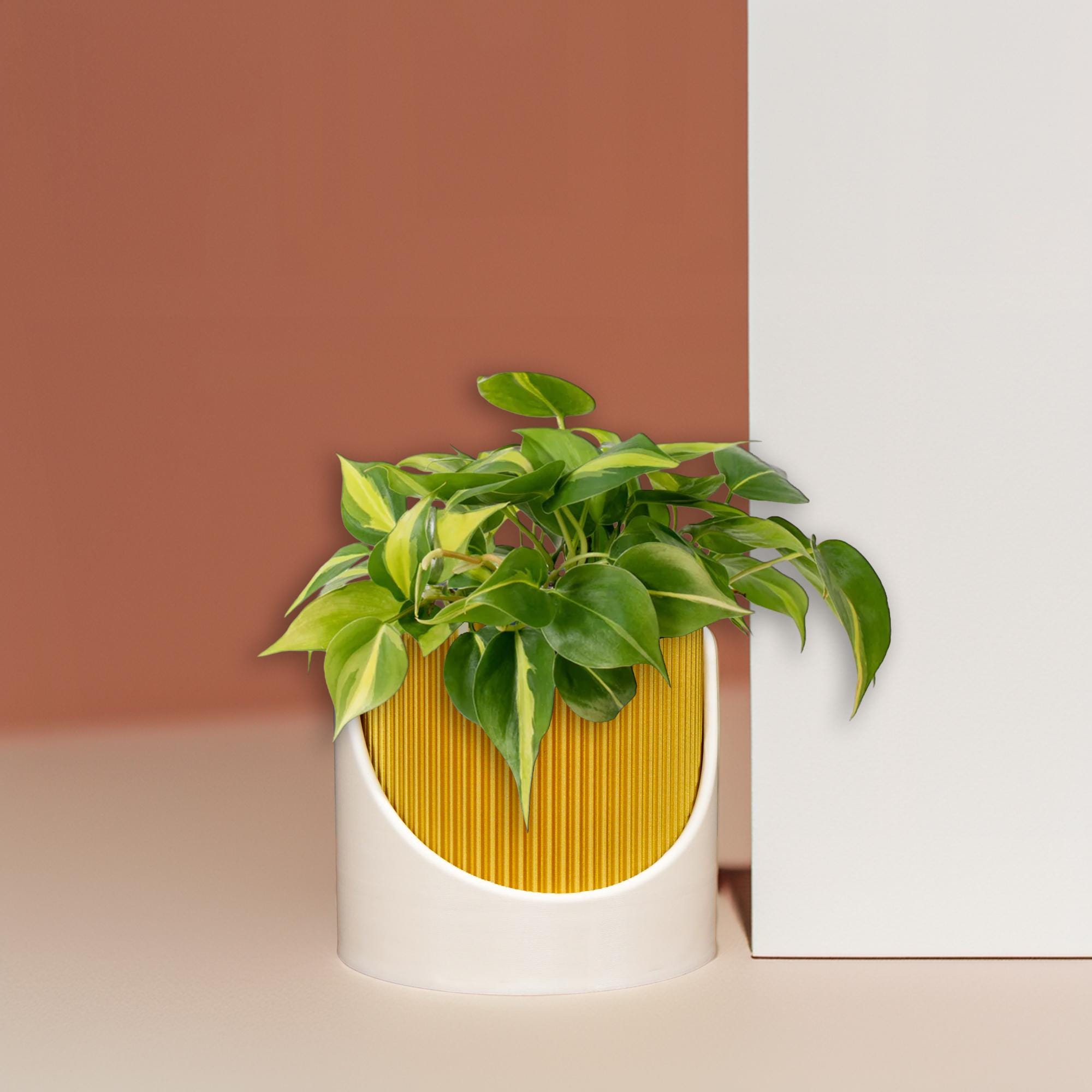 4 Inch Self Watering Planter, Large Indoor Outdoor Plant Pot with Drainage, Terracotta, Green, Beige, Modern Ribbed Design