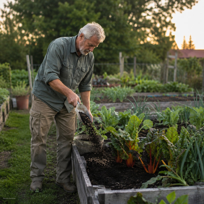Man tending to a garden bed in a community garden